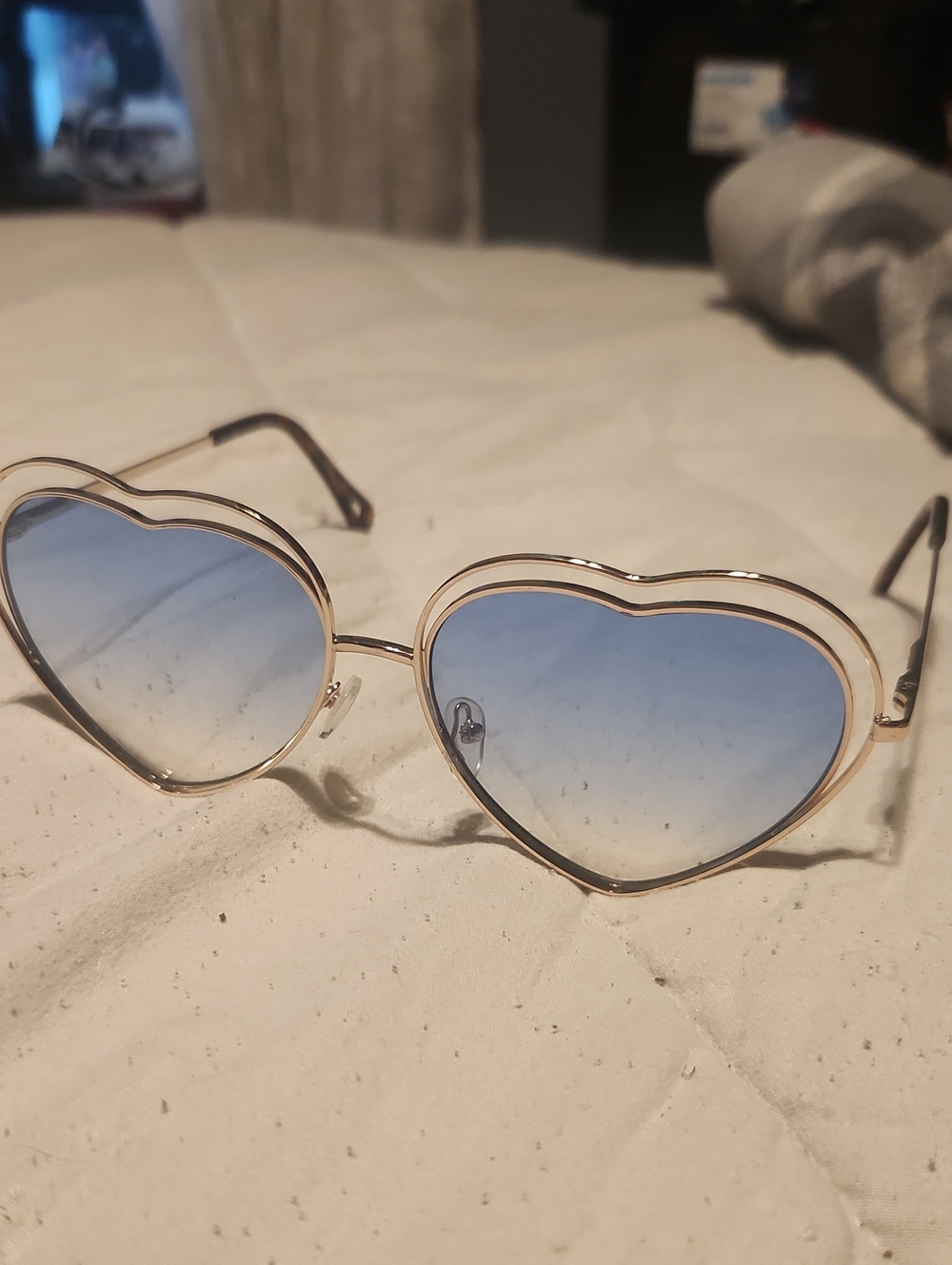 Blue Metal Heart Shaped Sunglasses